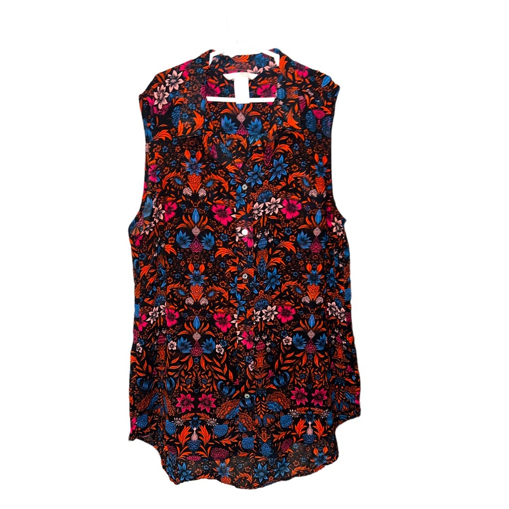 Sheer Floral red/orange and black blouse.